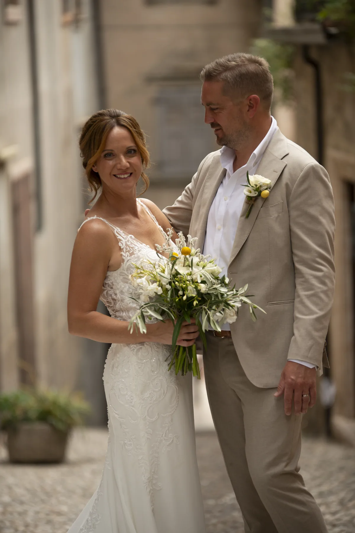 A couple smiling together after saying their vows